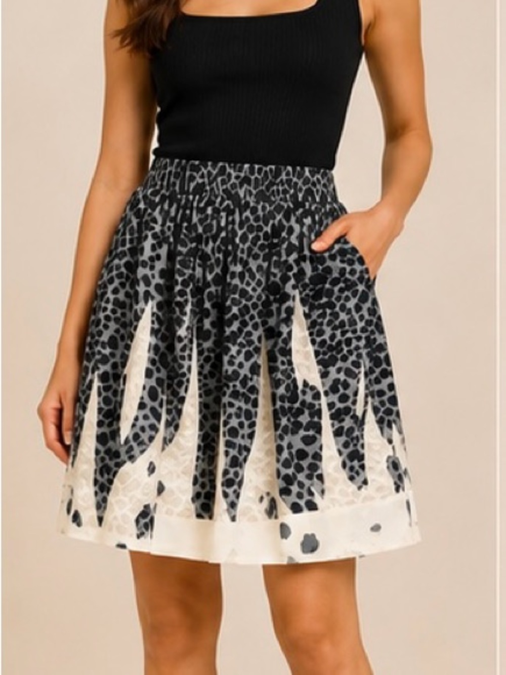 CAbi Gray Animal Print A-Line Skirt | Size Small | Pockets | Lined